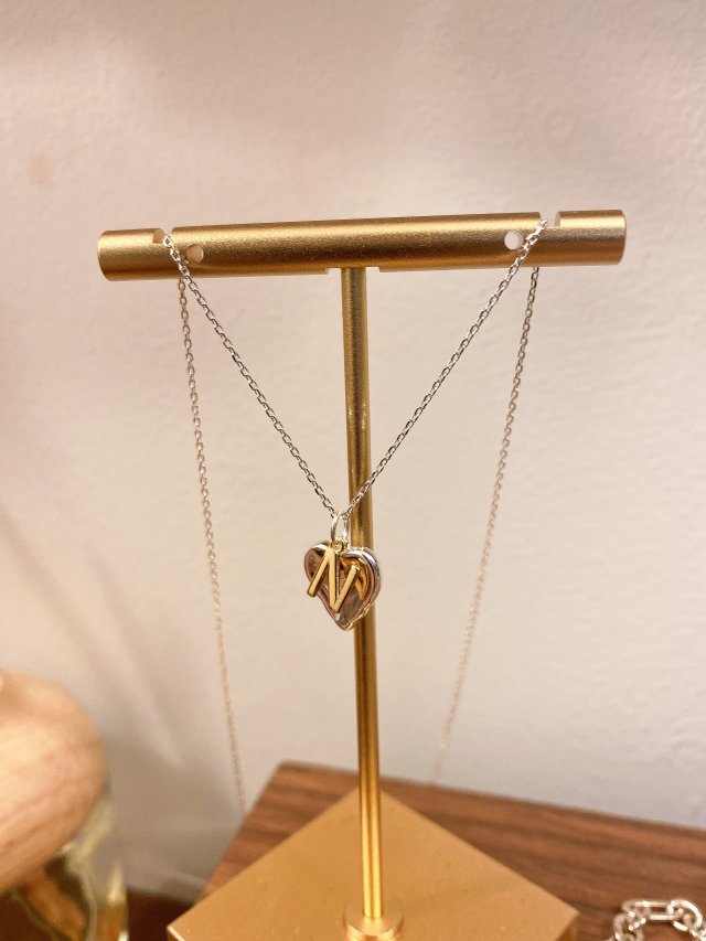 N1106 Double Heart Letter H Gold-Plated Sterling Silver Two-Tone Necklace