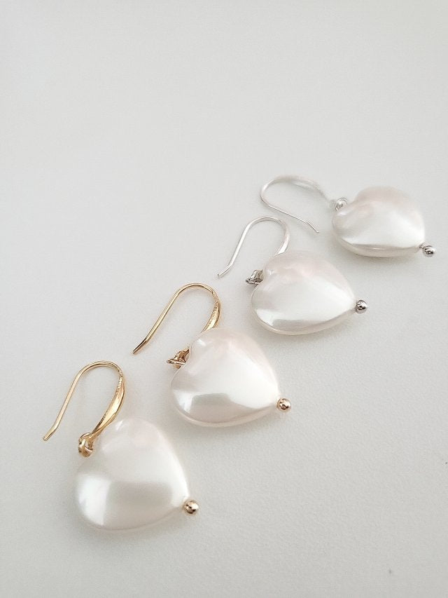 E1216/E1217 3D Heart Pearl Sterling Silver Hook Earrings