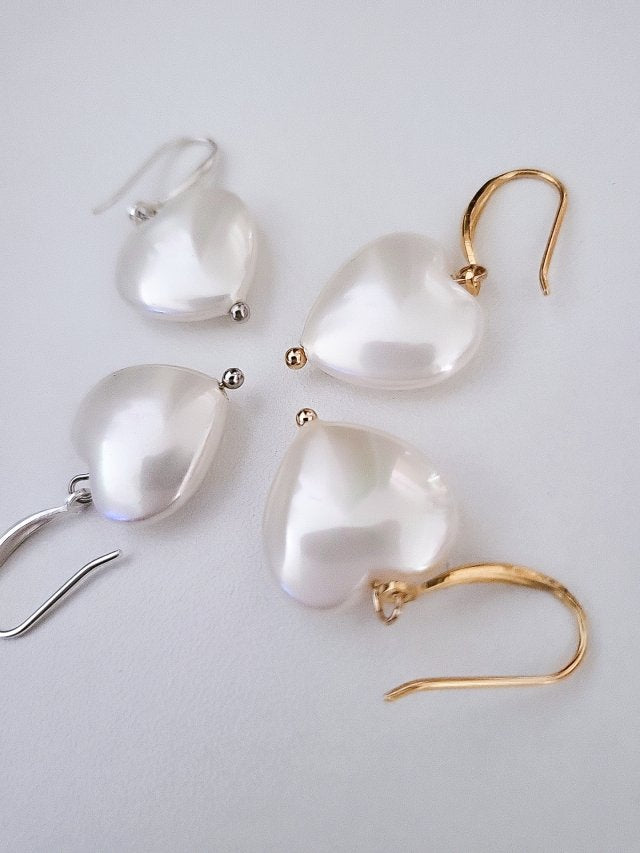 E1216/E1217 3D Heart Pearl Sterling Silver Hook Earrings