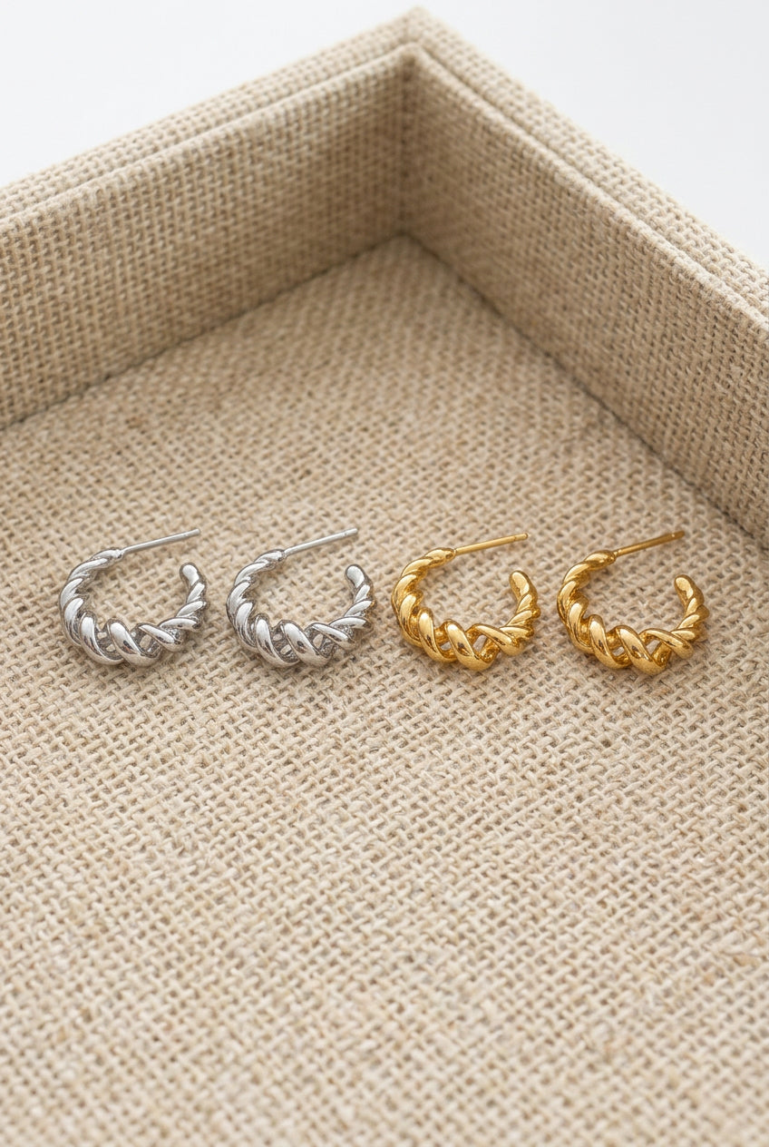 E1233 Twisted Rope C-Hoop Gold-Plated Sterling Silver Earrings