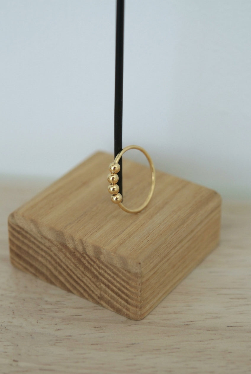 R1471 Five-Bead Thin Band Gold-Plated Sterling Silver Ring (Gold)