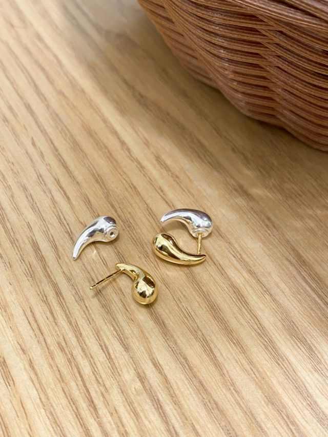 E1256 金銀拼色立體水滴純銀耳環