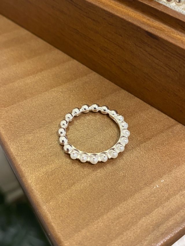 R1495 Half-Pearl and Half-Silver Bead Sterling Silver Ring