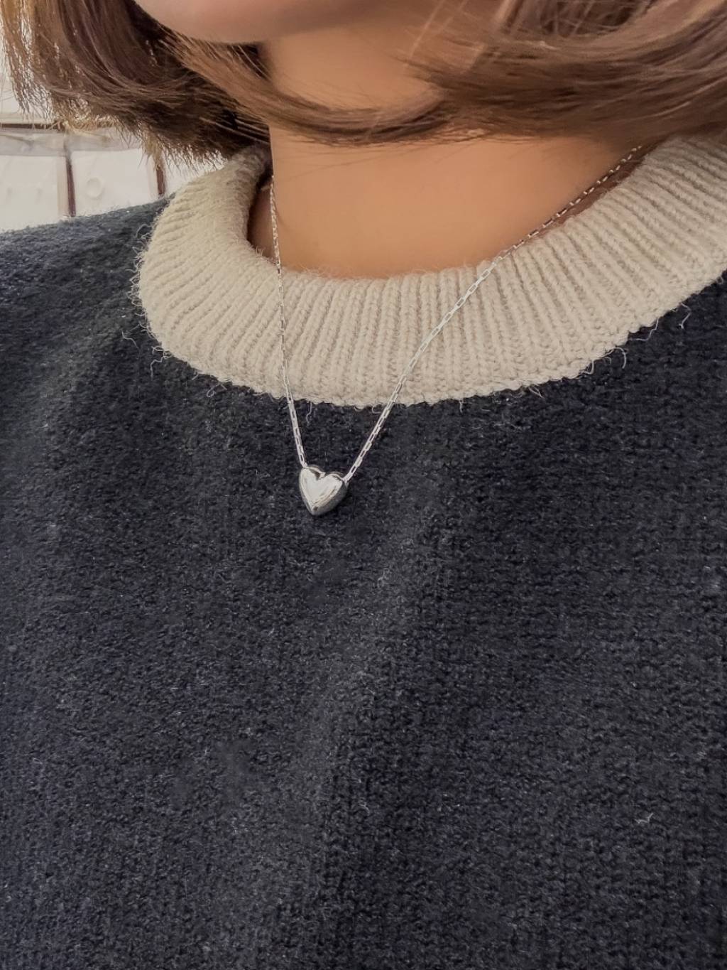 N1339 立体爱心可调节长方链颈链