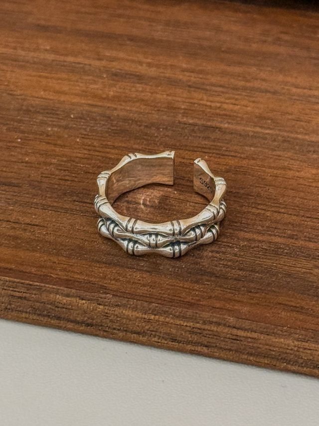 R1749 Vintage-style bamboo triple-layer sterling silver ring