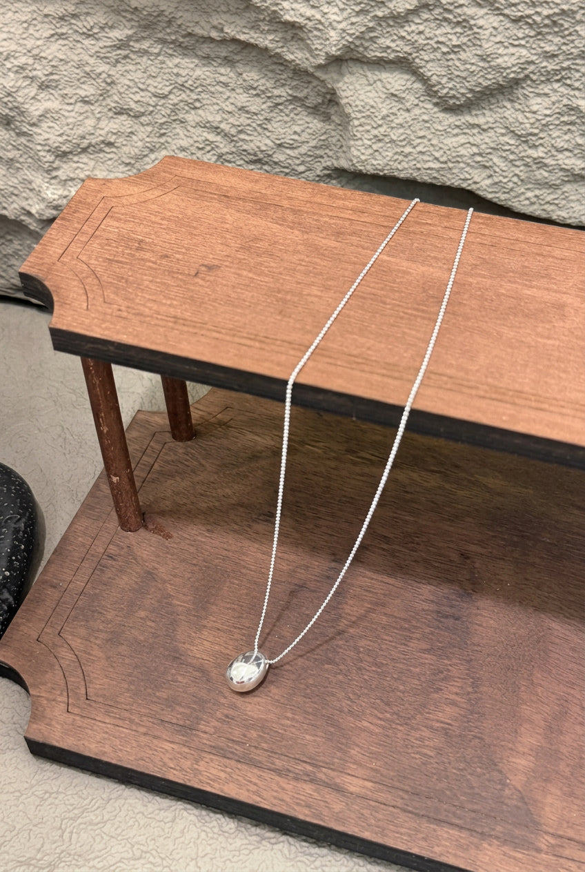 N1354 3D Polished Egg-Shaped Bead Sterling Silver Long Necklace