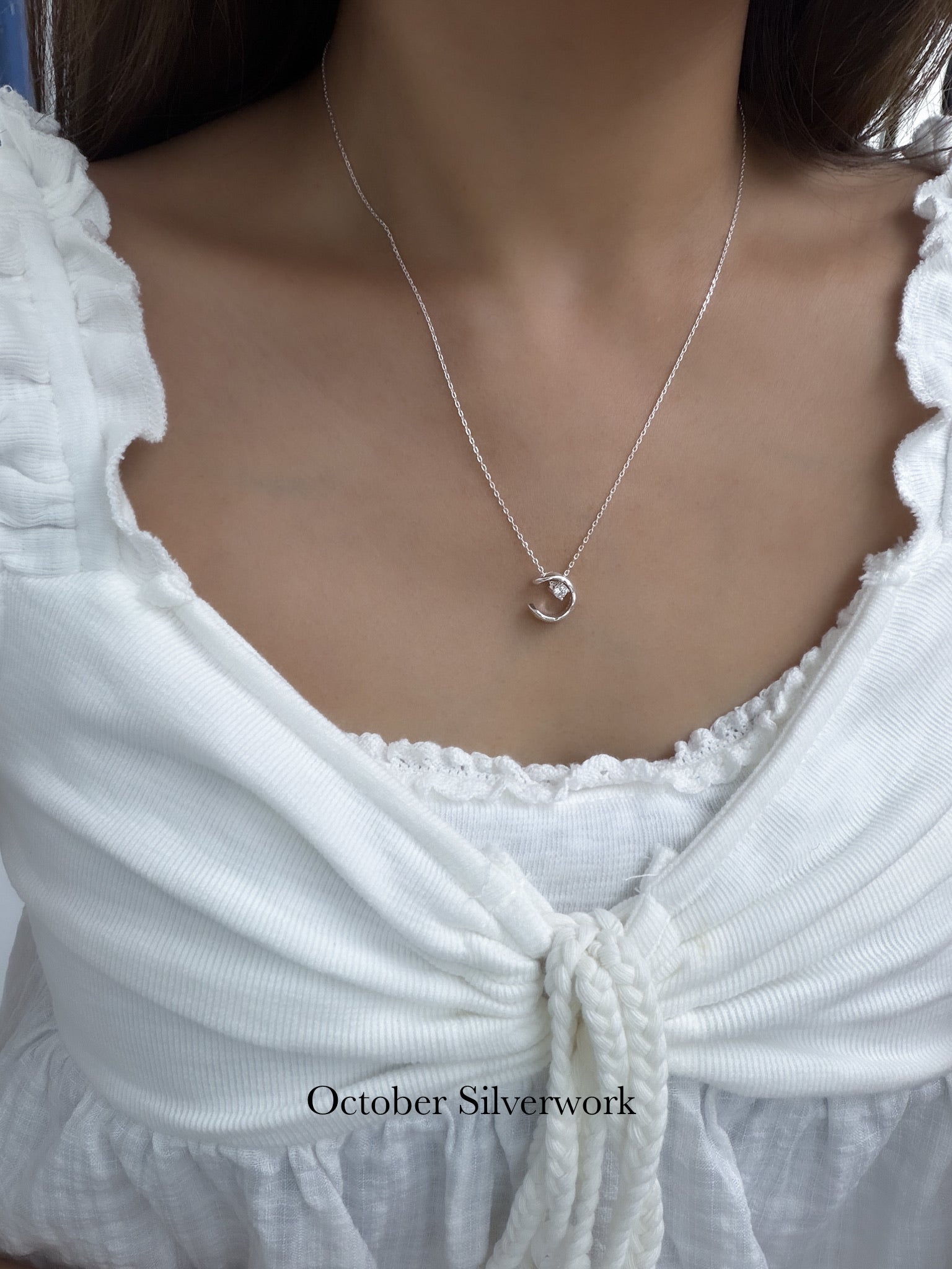 N1369 Quilted Moon Zircon Necklace