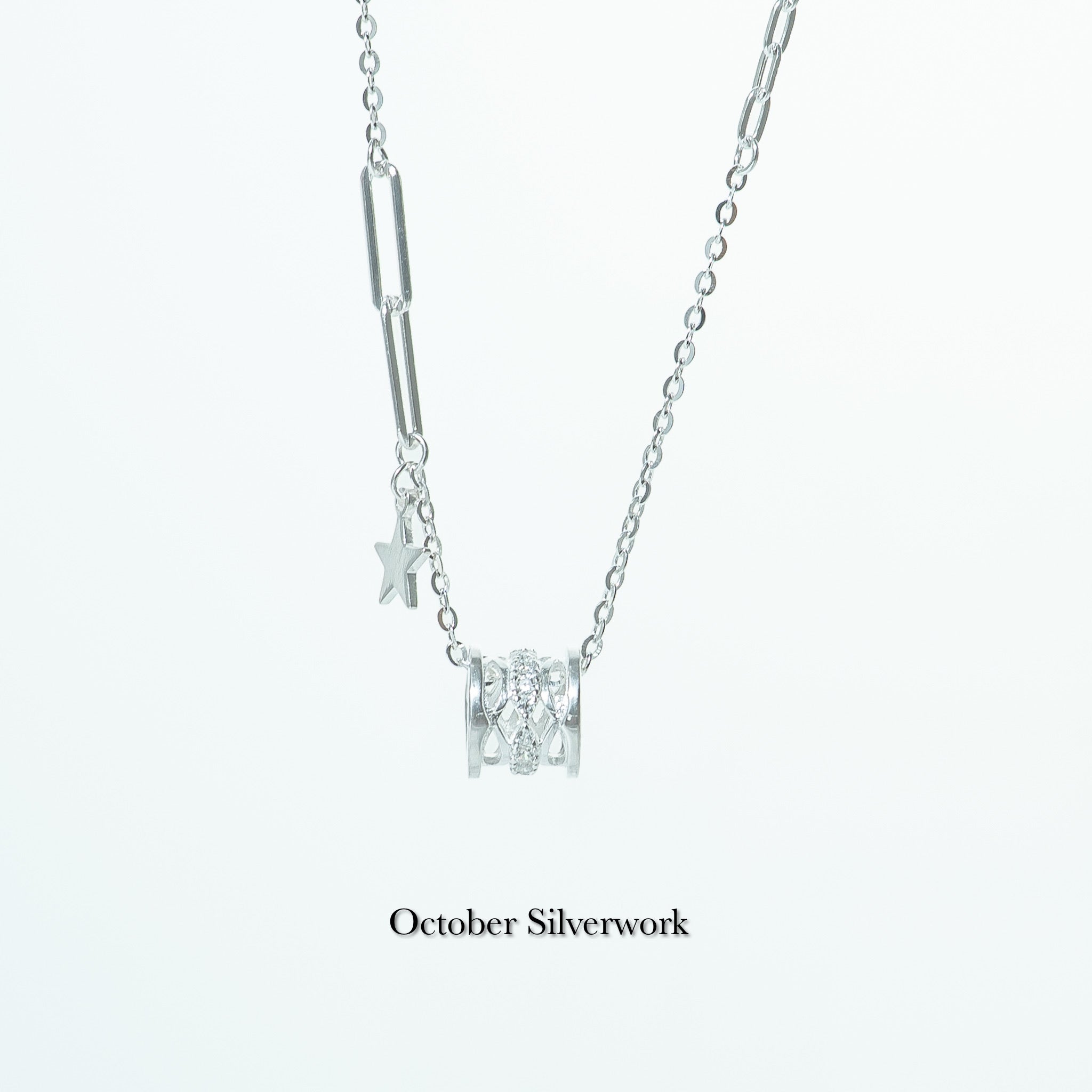 N1367 Cylinder Zircon Star Asymmetrical Necklace