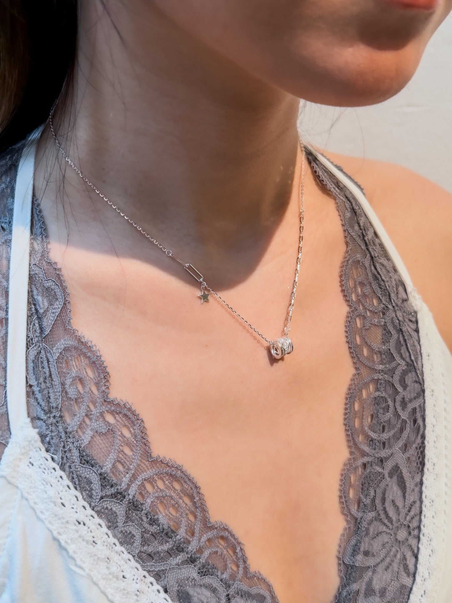 N1367 Cylinder Zircon Star Asymmetrical Necklace