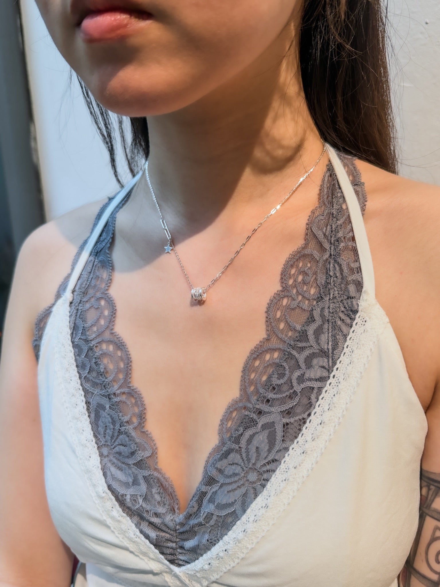 N1367 Cylinder Zircon Star Asymmetrical Necklace