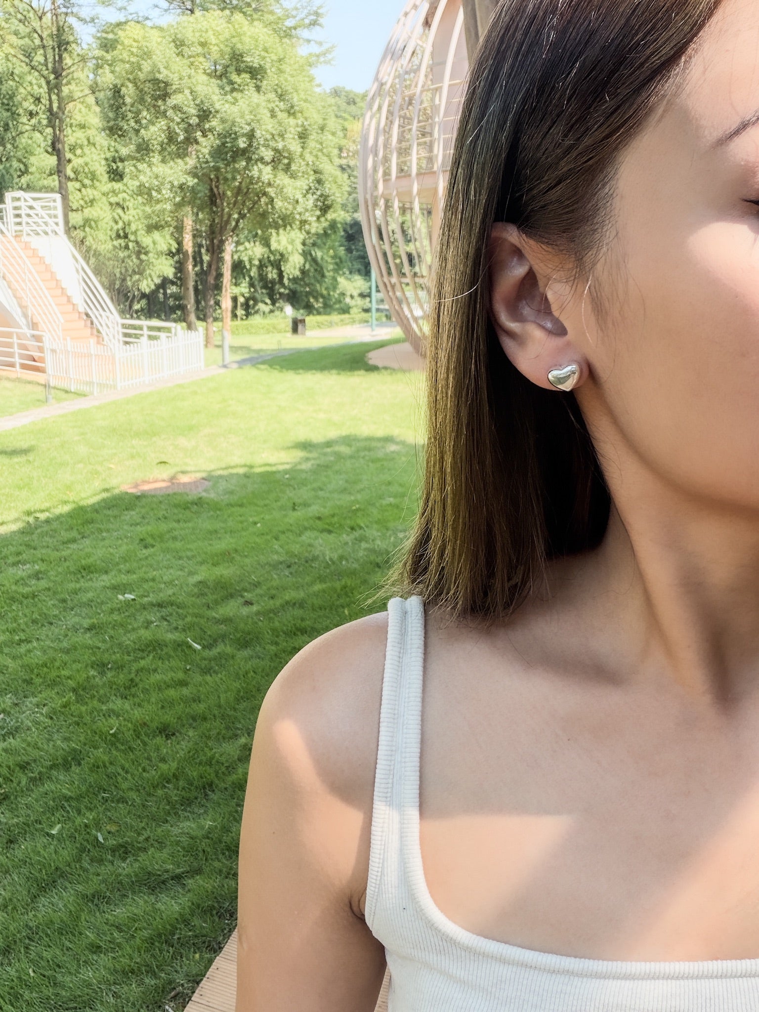 E1506 3D Heart Sterling Silver Earrings