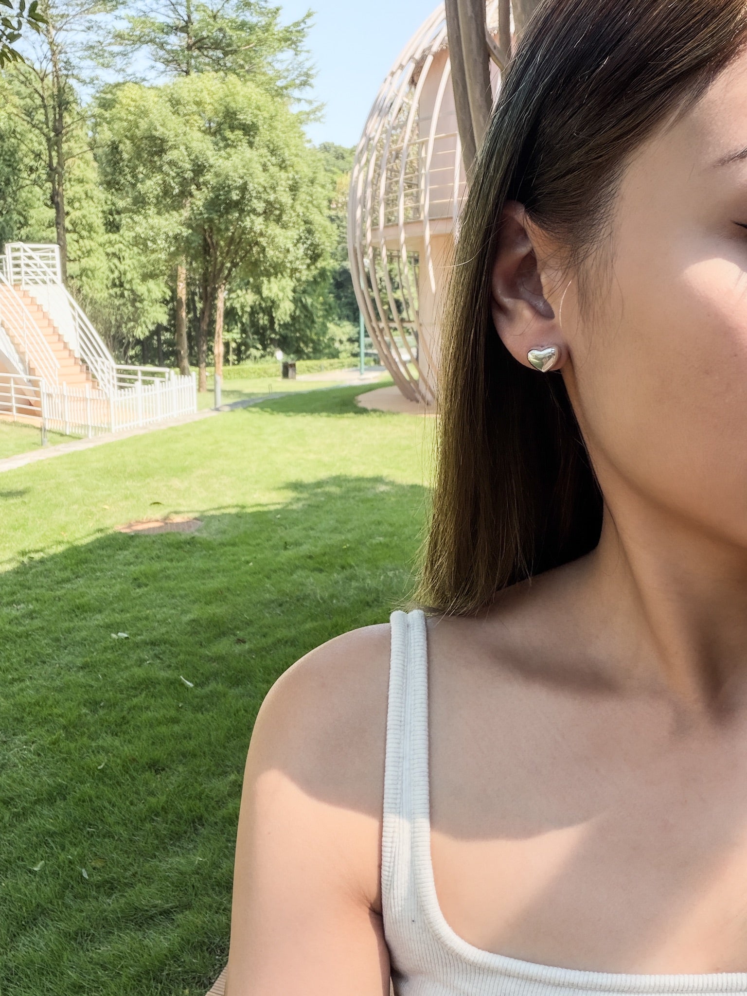 E1506 3D Heart Sterling Silver Earrings