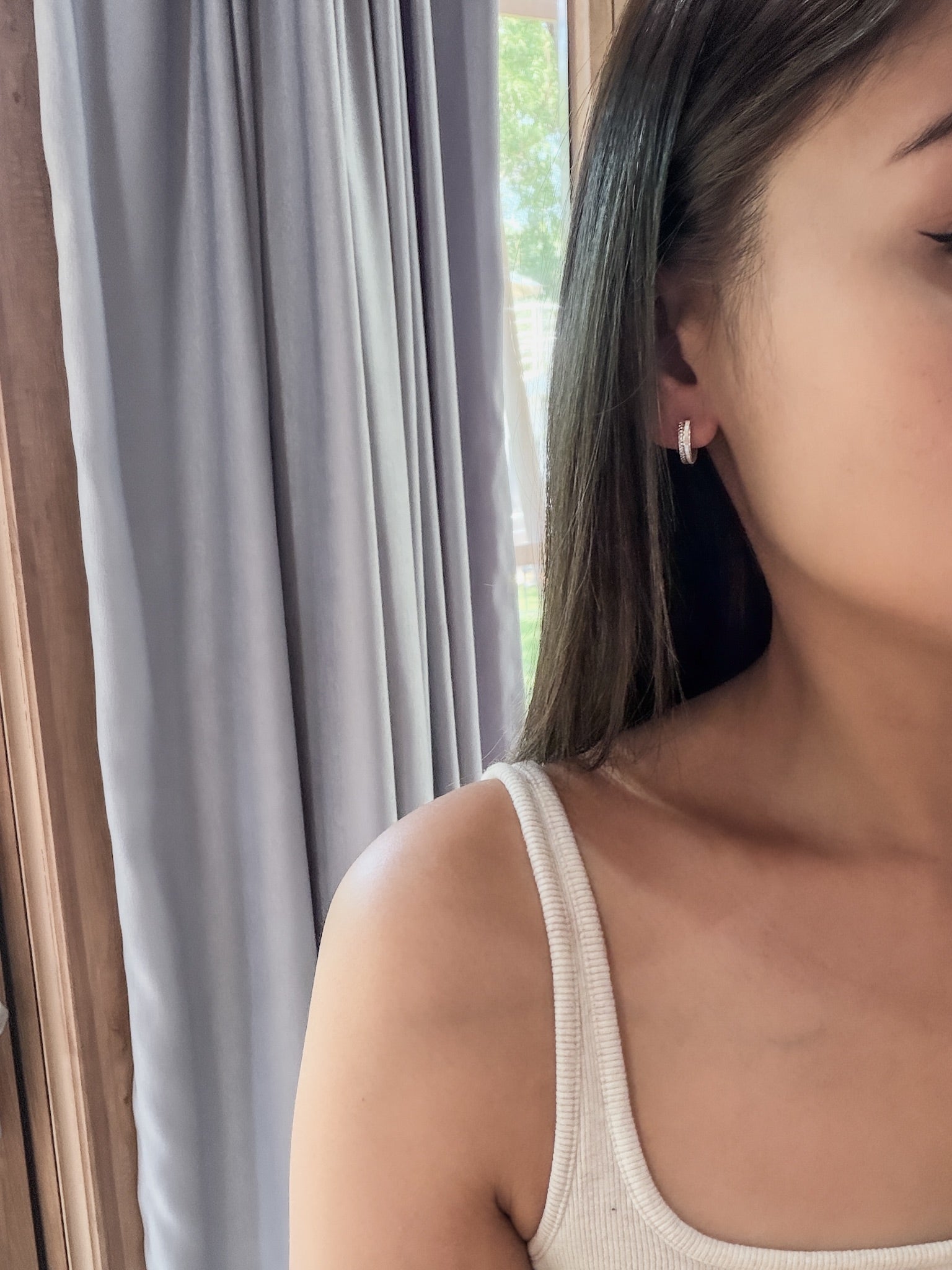 E1507 Laser-cut striped hoop earrings