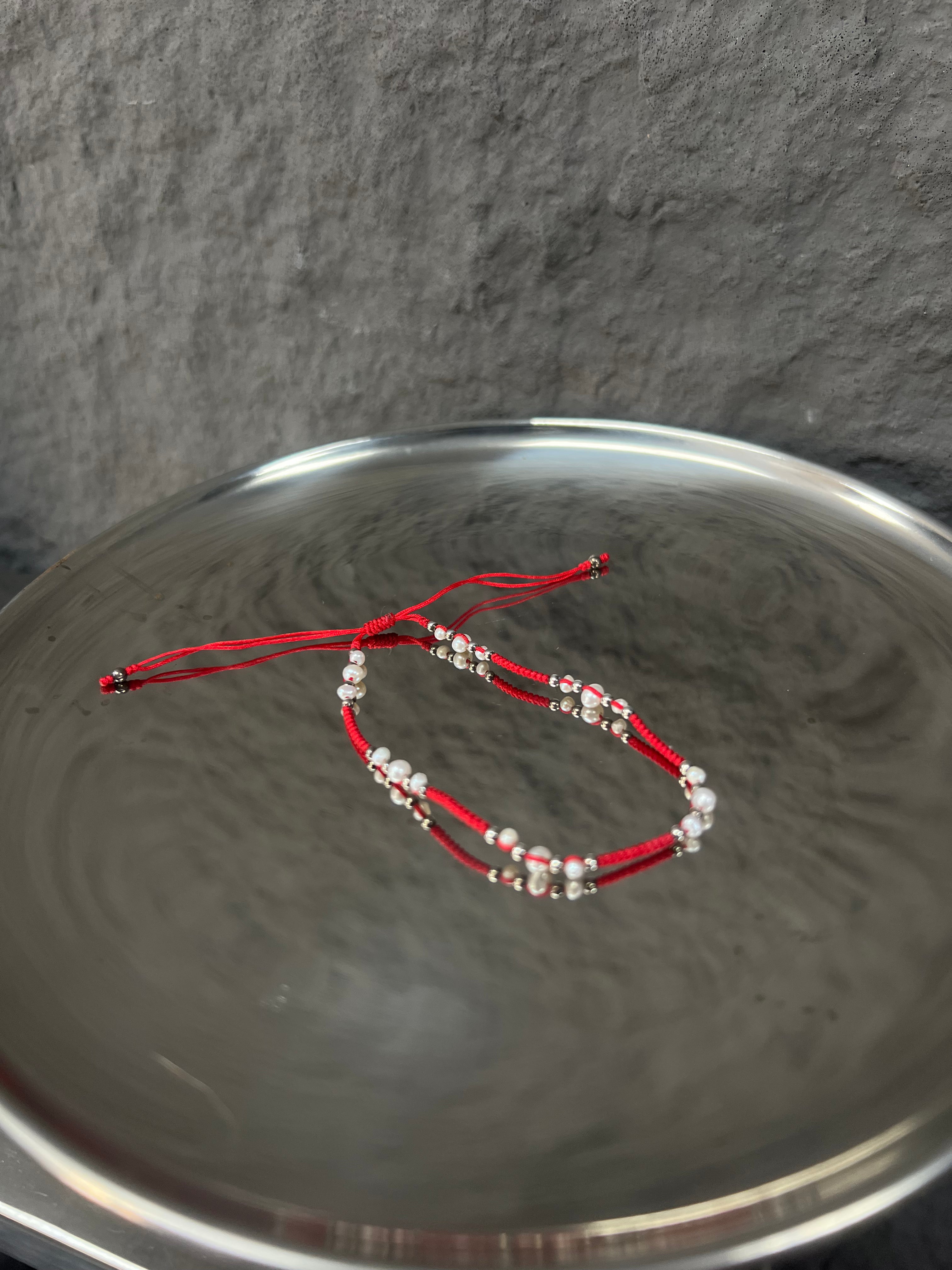 B1483 編織繩天然珍珠純銀抽繩手鏈