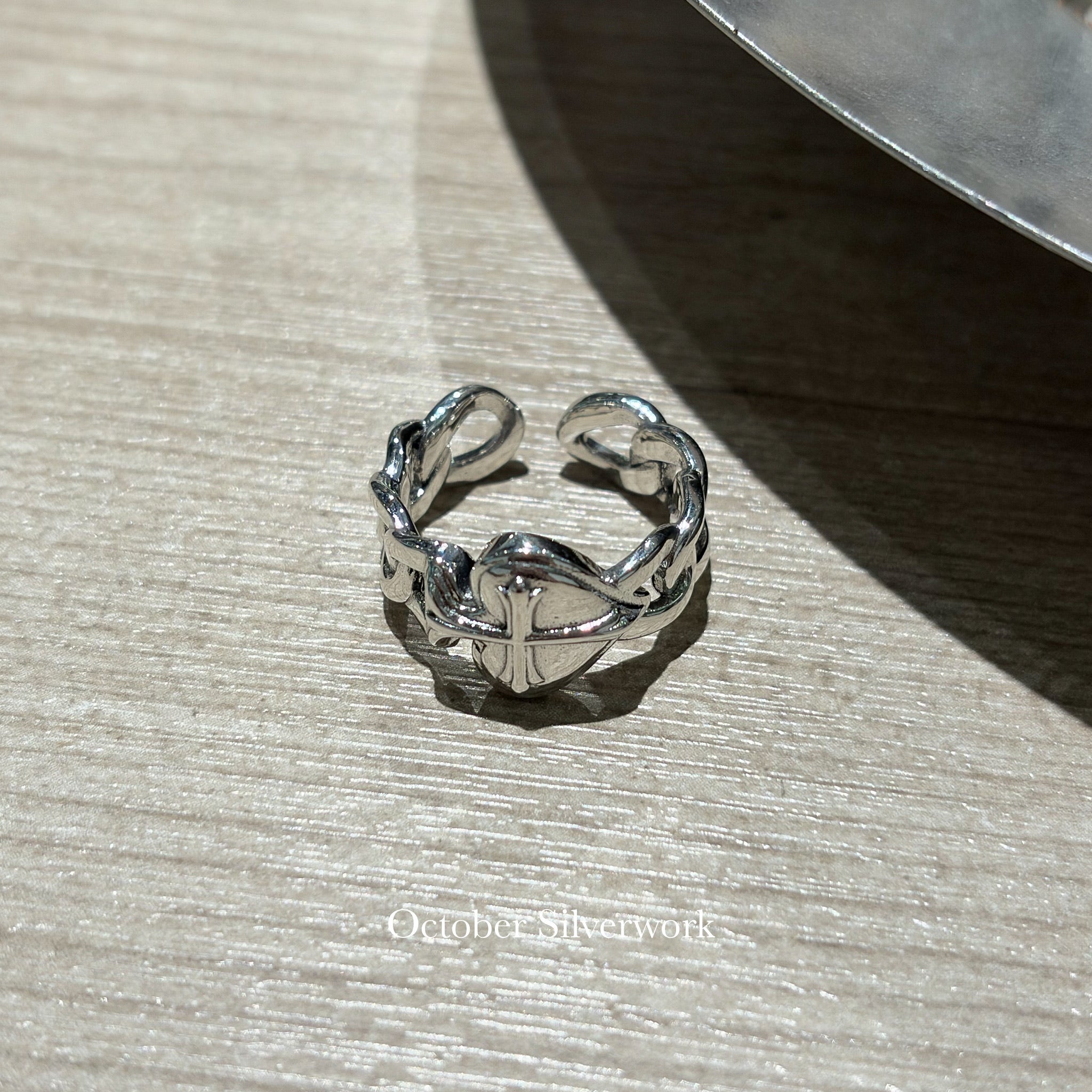 R1807 鏈條十字架愛心戒指