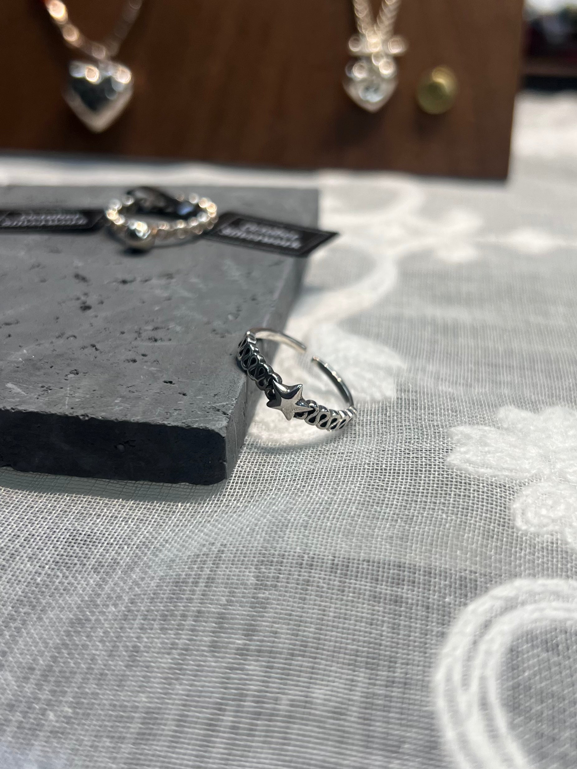 R1690 Distressed 3D Star Sterling Silver Open Ring