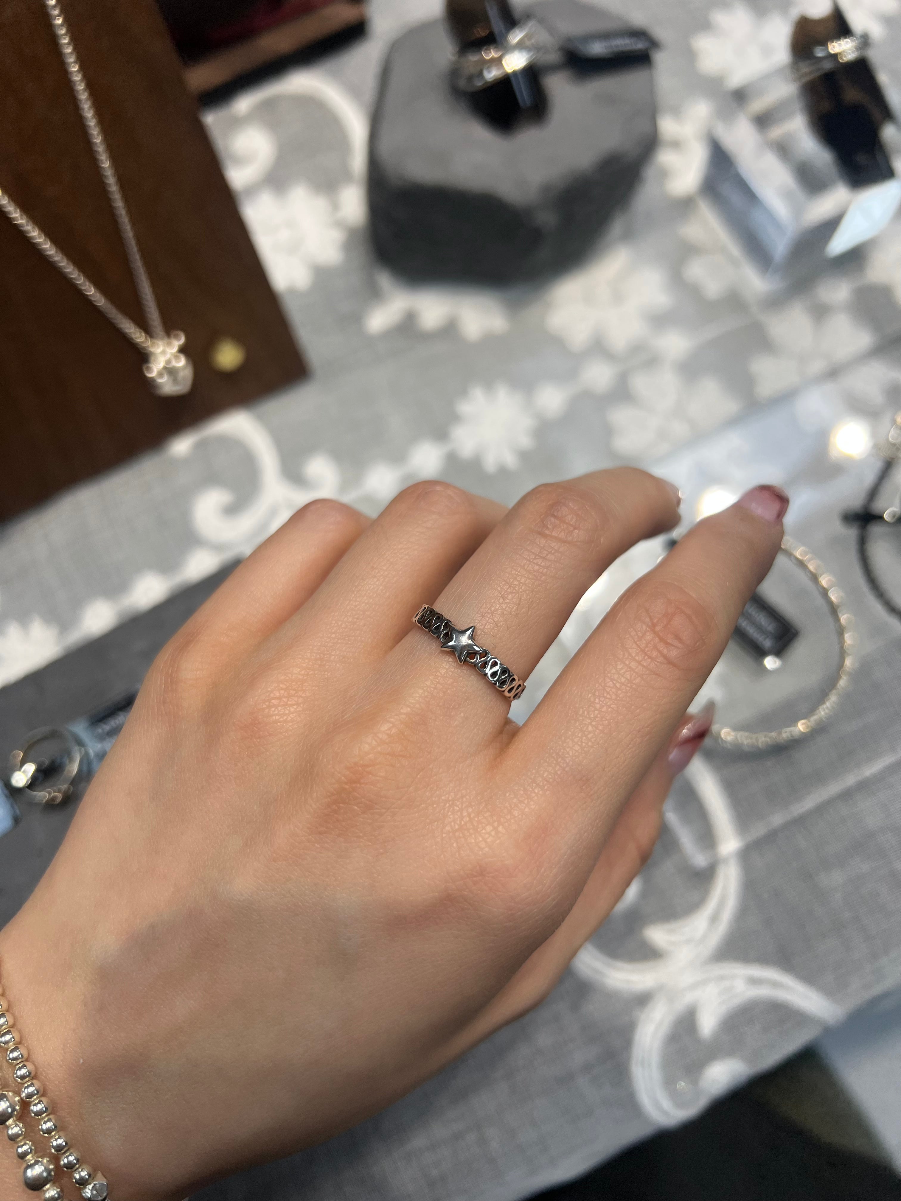 R1690 Distressed 3D Star Sterling Silver Open Ring